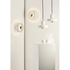 Tom Dixon Stone pendel LED, vit marmor/mässing