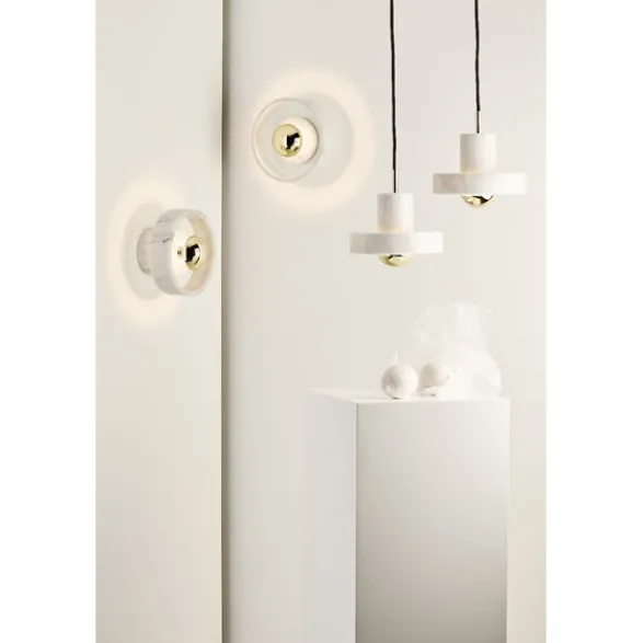 Tom Dixon Stone pendel LED, vit marmor/mässing