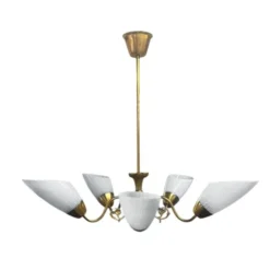 Vintage by Bright 1-2-3 Taklampa Aurora 5-arm, mässing/vit