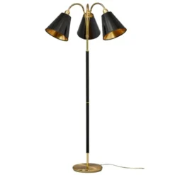 Armaturhantverk Tullgarn golvlampa trearmad, mässing/svart 145cm
