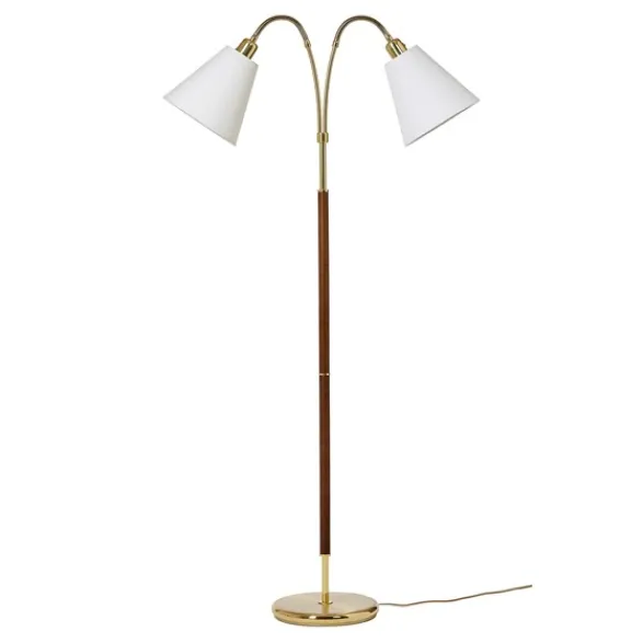 Armaturhantverk Tullgarn golvlampa tvåarmad, mässing/valnöt 145cm