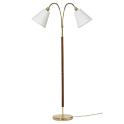 Armaturhantverk Tullgarn golvlampa tvåarmad, mässing/valnöt 145cm