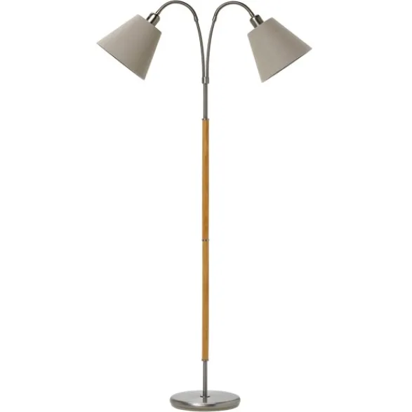 Armaturhantverk Tullgarn golvlampa tvåarmad, råjärn/ek 145cm