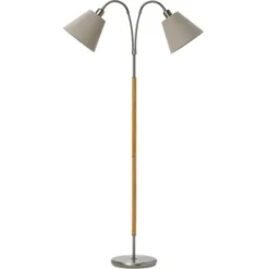 Armaturhantverk Tullgarn golvlampa tvåarmad, råjärn/ek 145cm