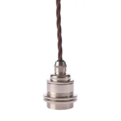 Texa Design Upphäng E27 gäng. 2 ringar nickel 2,5m brun tvinnad kabel