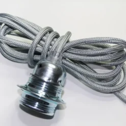 lampsladdar.se Upphäng E27 jordad, krom/silver 3m