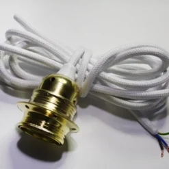 lampsladdar.se Upphäng E27 jordad, mässing/vit 3m